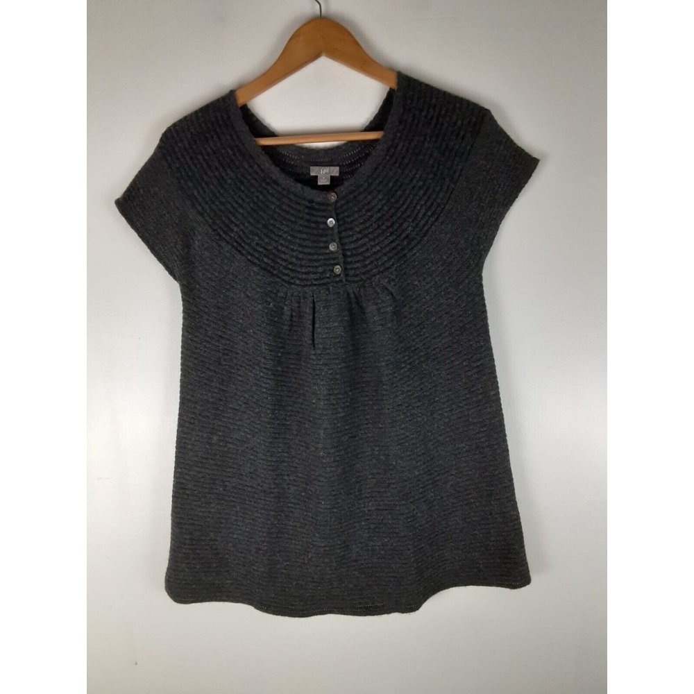 J Jill Gray Wool Blen Rabbit Hair Short Sleeve Knit Sweater Top Pullover S